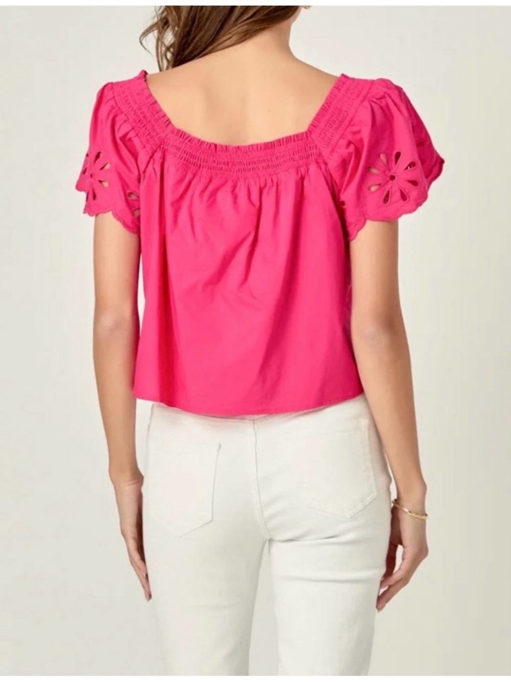 Hyacinth House Pink Eyelet-Sleeve Crop Top - Picture 2 of 9